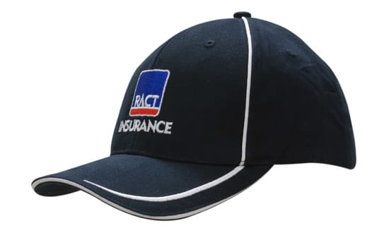 Brushed Heavy Cotton with Embroidered Lines on Peaking and Piping on Crown