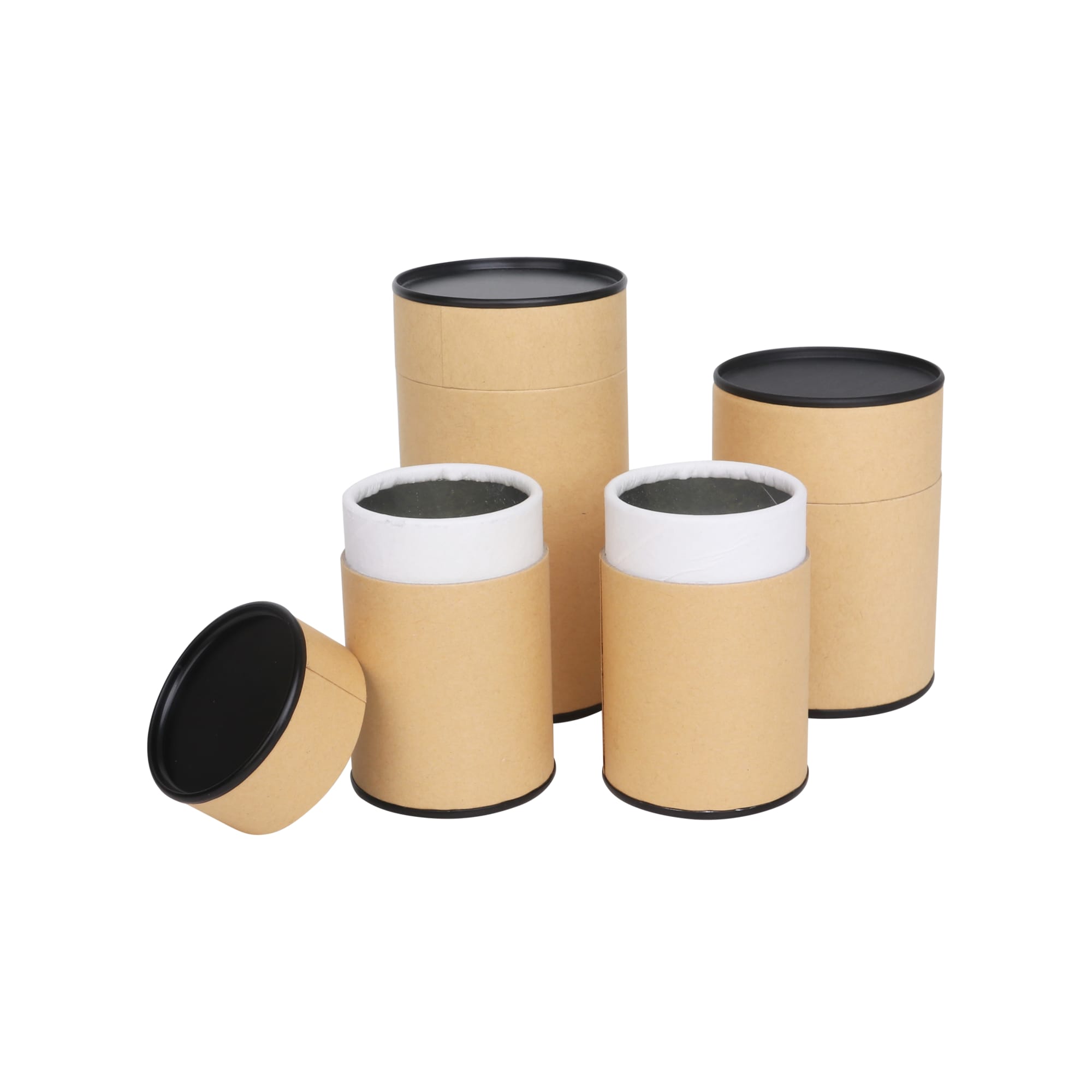 Medium Kraft Paper Cylinders with Black Lid (65 x 90mm)