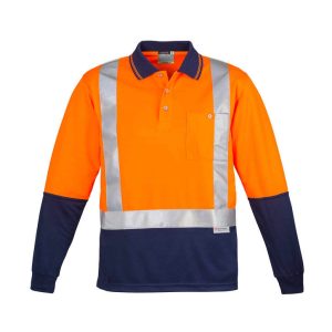 Mens Hi Vis Spliced Long Sleeve Polo - Shoulder Taped