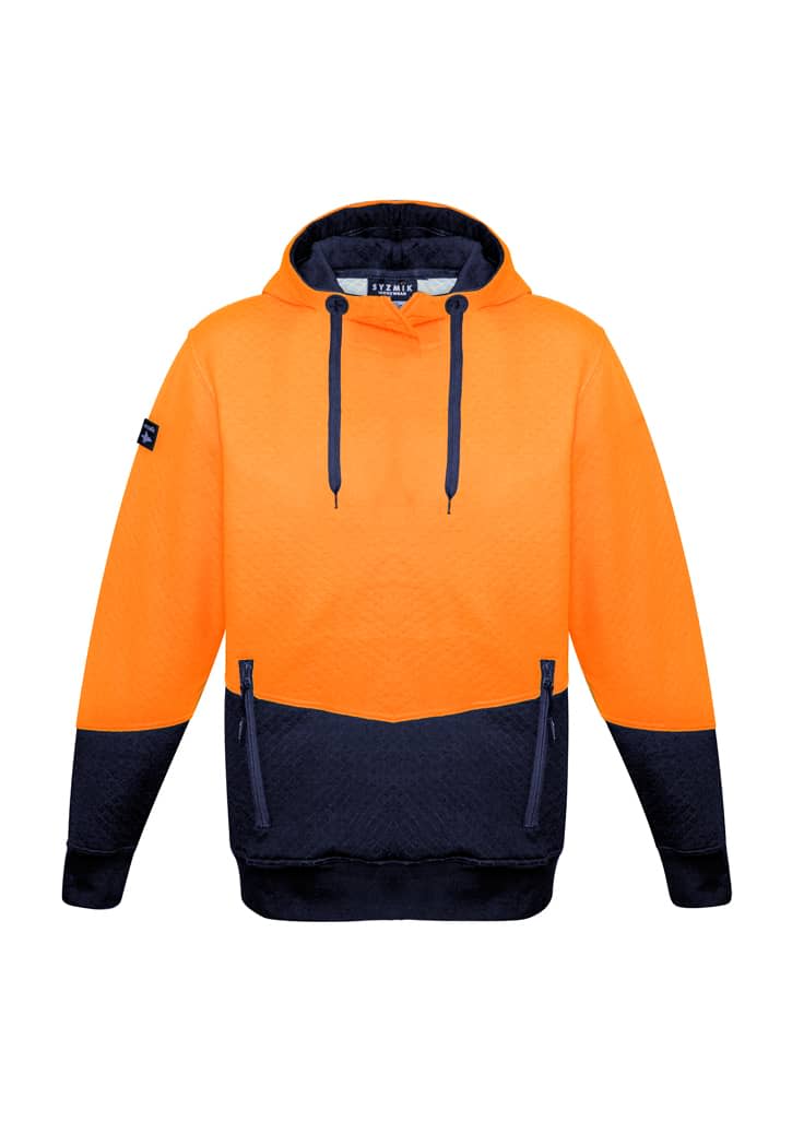 ZT477_OrangeNavy_F.jpg Unisex Hi Vis Textured Jacquard Hoodie
