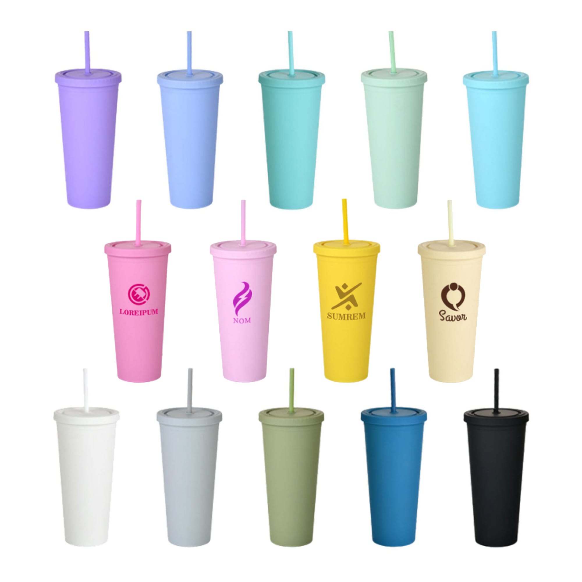 24oz Matte Plastic Cups with Lids & Straws