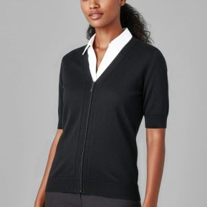 Womens Zip Front Short Sleeve Knit Cardigan