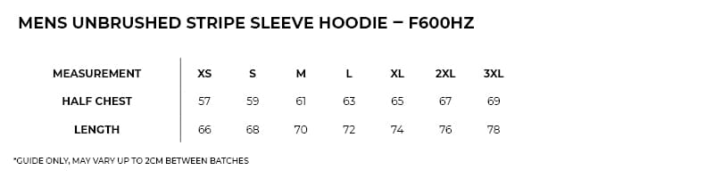 f600hz_sizeguide.jpg Mens Unbrushed Stripe Sleeve Hoodie