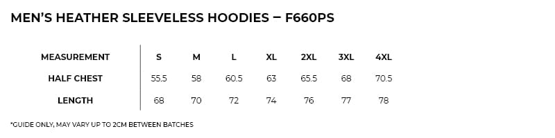 f660ps_sizeguide.jpg Men's Heather SLEEVELESS Hoodies - Greatness Range