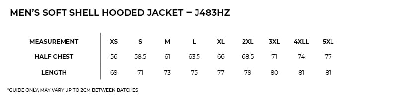 j483hz_sizeguide.jpg Men's Soft Shell HOODED Jacket - TEMPEST Range