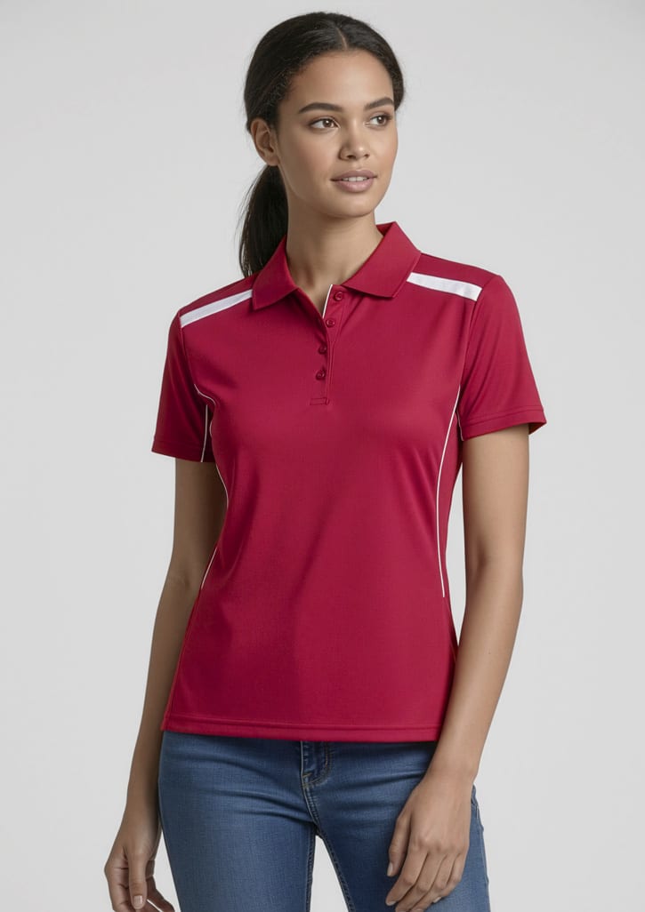 p244ls_talent_red_white_01.jpg Womens United Short Sleeve Polo