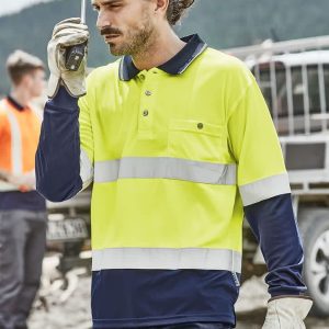 Mens Hi Vis Spliced Long Sleeve Polo - Hoop Taped