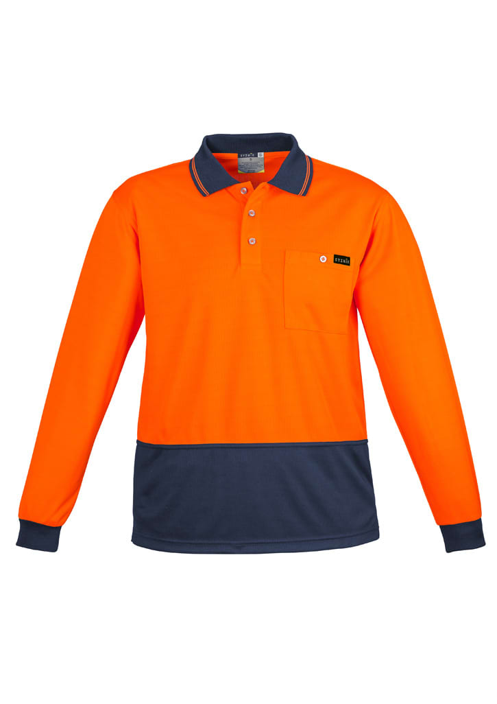 zh410_product_orange_navy_01_zhyxbmt.jpg Mens Hi Vis Comfort Back Long Sleeve Polo