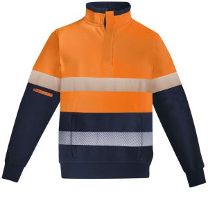 Mens Orange Flame Hi Vis 1/4 Zip Pullover - Hoop Taped