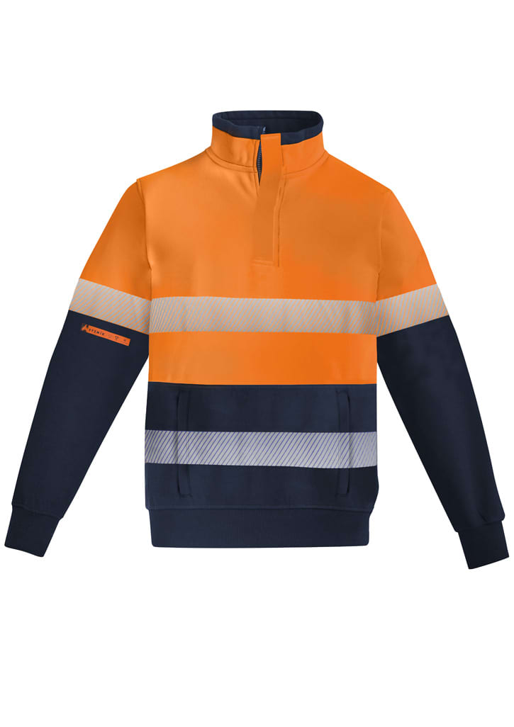 zt150_product_orange_navy_01_skavx8g.jpg Mens Orange Flame Hi Vis 1/4 Zip Pullover - Hoop Taped