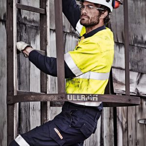 Mens Orange Flame Hi Vis Closed Front Shirt - Hoop Taped