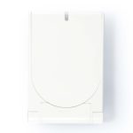 A white wireless charger designed for smartphones, featuring a minimalistic, flat design with a rounded edge.