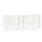 A wireless charger with a sleek, white design featuring a magnetic connector and a textured slot for device placement.