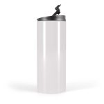 A drink bottle in a sleek white design with a black lid and spout. Features a logo on the side.