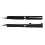 A Gemini Pen in sleek black plastic with chrome accents, displayed in two positions: one capped and one uncapped.