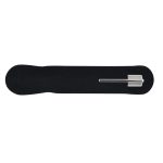 A sleek silver Gemini Pen resting on a black velvet tray. The pen features a minimalist design with a polished finish.