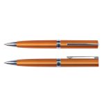 A pair of Gemini Metallic Pens in an orange metallic finish, featuring sleek designs and silver accents.