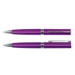 A metallic pen in a vibrant purple color with silver accents and a clip. Two pens are displayed side by side.