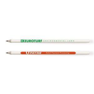 A set of two grey-lead pencils made from recycled newspaper, featuring green and orange branding on white barrels.