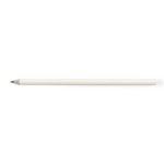 A grey-lead pencil made from recycled newspaper. The pencil features a smooth white exterior and a sharpened tip.