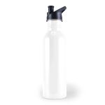 A drink bottle in a sleek, minimalist design with a white body and a black spout cap.