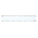 A white 15 cm ruler with both centimeter and inch markings.