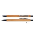 A set of Aspen Bamboo Pens in a sleek silver finish. The pens feature a bamboo barrel with polished chrome accents.