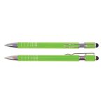 A green pen and stylus set with a shiny silver clip and accents, featuring a sleek design.