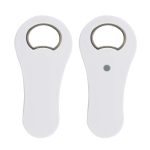A drink bottle opener in a sleek white design, featuring a round opening for caps and a smooth ergonomic handle.