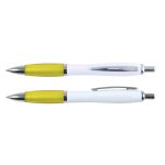 A collection of two Viva Pens with a white barrel and bright yellow accents, each featuring a chrome trim.