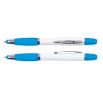 A stylus pen and highlighter set in blue and white. The design features a sleek finish with a clip for easy attachment.