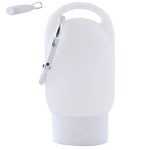 A white Breezy Gel Hand Sanitiser bottle with a clip for easy attachment.