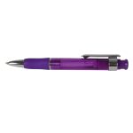 A purple Chrystalis pen featuring a sleek plastic design and chrome accents.