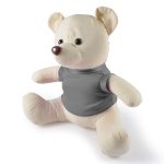 A plush bear with a soft beige exterior and a gray shirt, designed for fun and games.