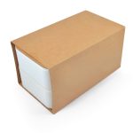A stackable eco lunch box in white, packaged in a brown kraft box, featuring a simple design and a logo.