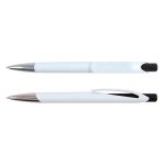 A set of Falcon Pens in white and black, featuring a sleek plastic design and chrome accents.