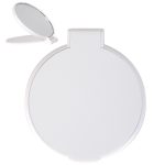 A round folding mirror with a sleek design, featuring a compact size for easy portability.