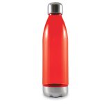 A drink bottle with a sleek, red design and a silver screw-on cap. The base features a textured grip.