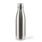 A drink bottle made of stainless steel with a sleek, polished surface and a screw-top lid.