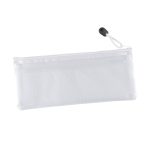 A pencil case featuring a translucent white design with a textured pattern and a zipper closure.