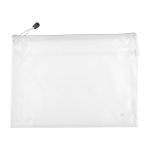 A transparent PVC pouch with a zippered closure, suitable for storing various items.