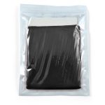 A black cooling towel packaged in a transparent pouch.