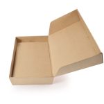 A large natural cardboard gift box, open and empty, showcasing its plain design and spacious interior.