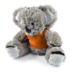 A plush toy koala named Korporate Koala with gray fur and an orange shirt.
