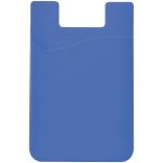 A blue phone wallet with a textured design and a top slot, featuring a smooth finish and rounded edges.