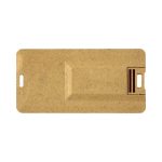 A slim, eco-friendly flash drive in a natural beige hue, featuring a logo and a textured finish.