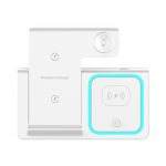 A white 15W 3-in-1 fast wireless charger featuring an illuminated edge and a branding logo.