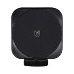 A black magnetic wireless car charger with a simple logo and a compact design.