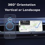 A magnetic wireless car charger with a 360° rotating phone holder, featuring a sleek design and a modern finish.