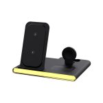 A black Haines 15W 3in1 magnetic wireless charger and USB adaptor with a sleek design and an integrated logo.